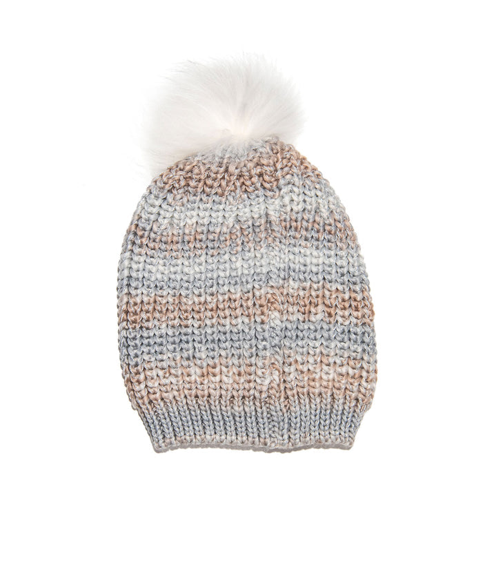 Striped Winter Hat Ivory/Grey Women Distressed/seasonal accessories Bari Lynn Striped Juniors/Women One Size Fits Most