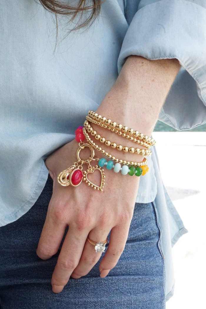 Studded Heart Charm in Shiny Gold