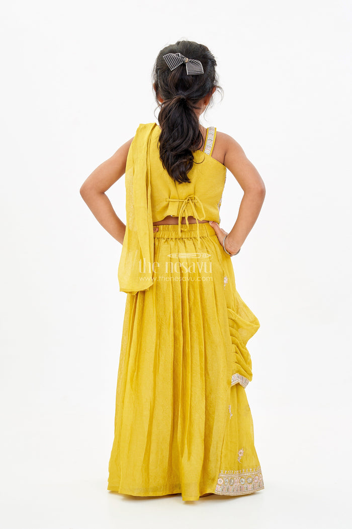 The Nesavu Girls Lehenga Choli Stunning One Shoulder Lehenga Choli for Girls with Embroidered Georgette and Dupatta Nesavu Stunning One Shoulder Lehenga Choli Girls Embroidered Georgette Dupatta | The Nesavu