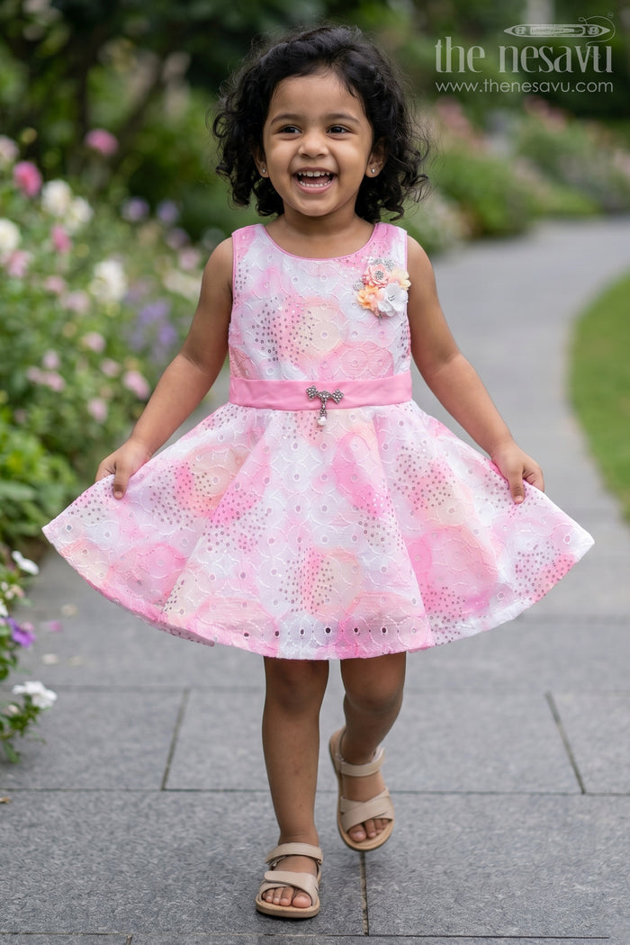 The Nesavu Girls Fancy Frock Stunning Sleeveless Cotton Frock for Girlspink Ombre with Embellished Details Nesavu 14 (6M) / Pink / Cotton GFC1323A-14 Shop Adorable Sleeveless Mini Cotton Dresses for Girls | The Nesavu