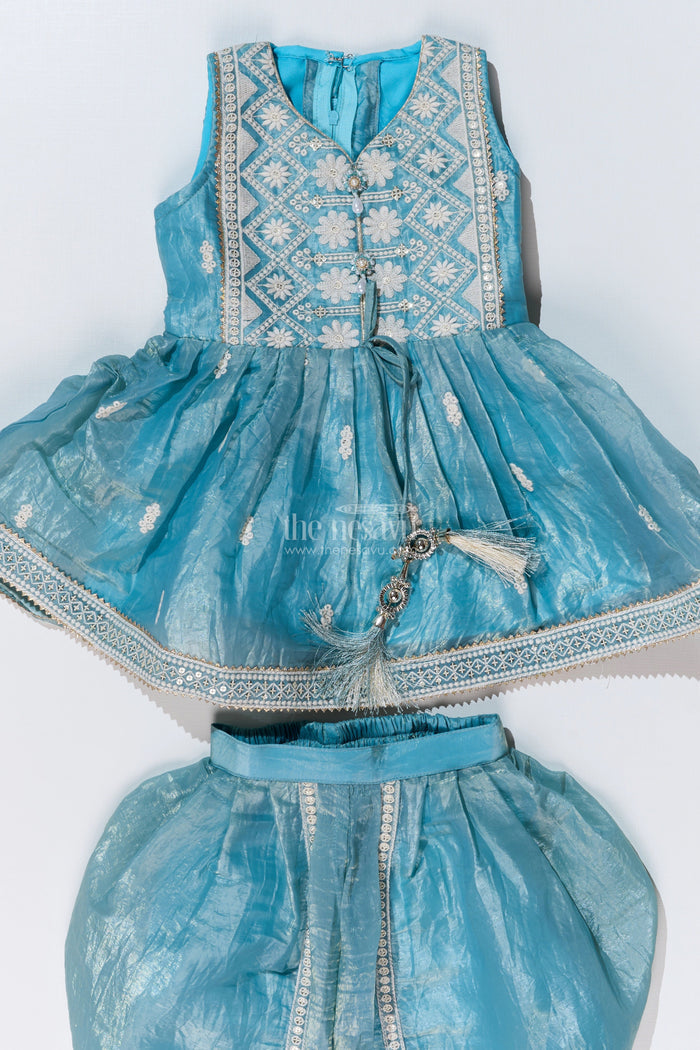 The Nesavu Girls Dothi Sets Stylish Dhoti Choli Dress for Girls with Glaze Shimmer Organza and Embroidered Details Nesavu Nesavu Stylish Dhoti Choli Dress Girls Glaze Shimmer Organza Embroidered Details
