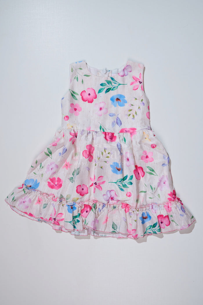 The Nesavu Girls Fancy Frock Stylish Frock with Overcoat for Girls in Flax Cotton with Digital Floral Print Nesavu Nesavu Stylish Frock Overcoat Girls Flax Cotton Digital Floral Print