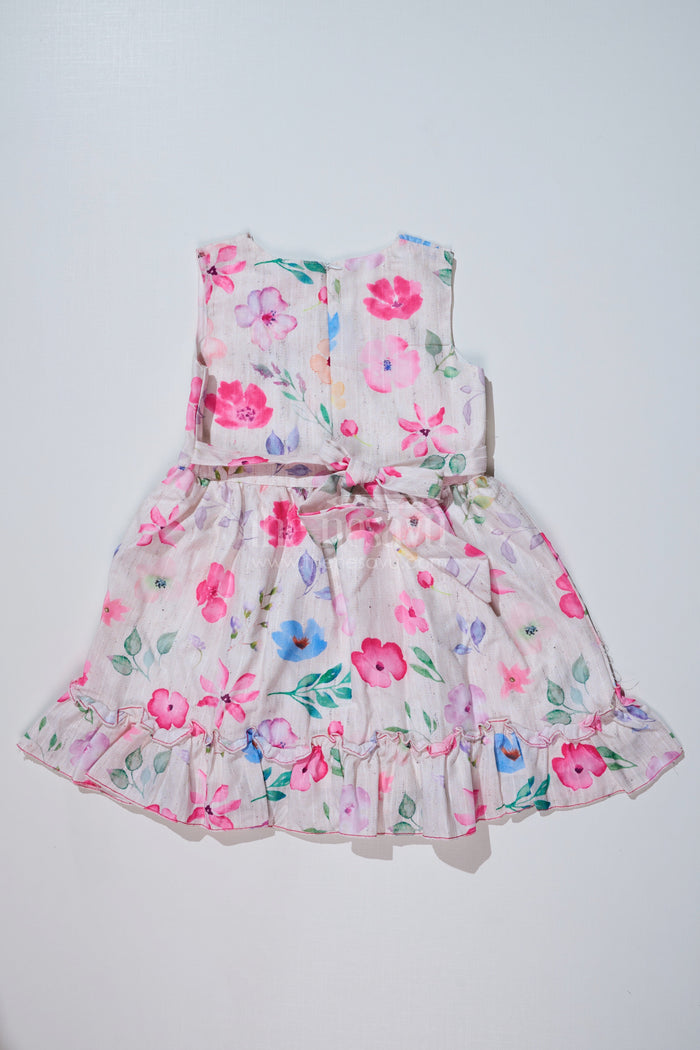 The Nesavu Girls Fancy Frock Stylish Frock with Overcoat for Girls in Flax Cotton with Digital Floral Print Nesavu Nesavu Stylish Frock Overcoat Girls Flax Cotton Digital Floral Print