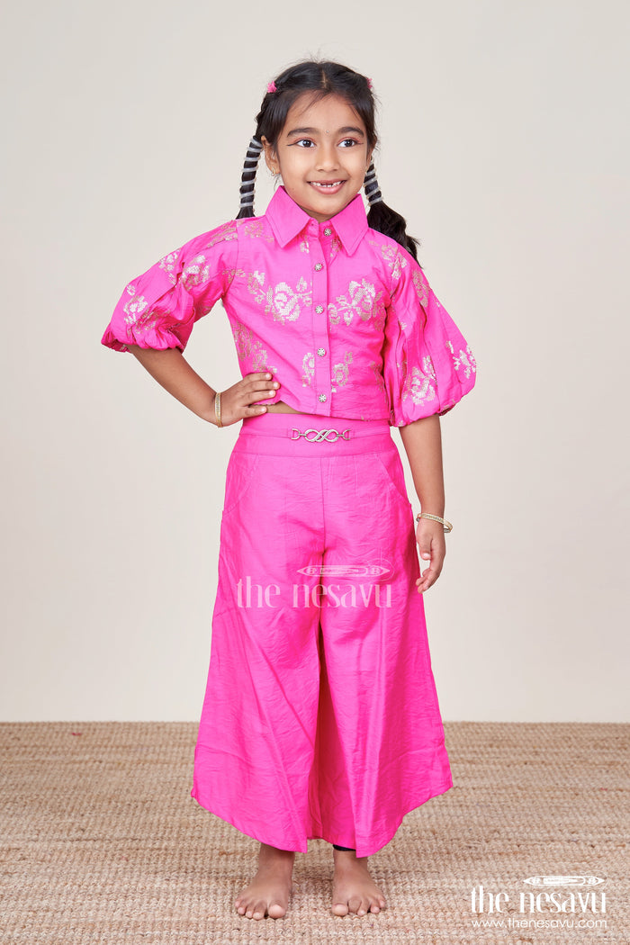 The Nesavu Girls Co-Ord Sets Stylish Georgette Top and Plazo Set for Girls Festive Casual Wear Nesavu Nesavu plazo top set girls georgette stylish ethnic wear festive occasions