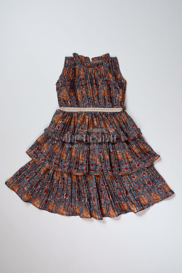 The Nesavu Girls Fancy Frock Stylish Prince Frock for Girls with Chinon Pleated Silk and Elegant Tiered Ruffles Nesavu Nesavu Stylish Prince Frock Girls Chinon Pleated Silk Elegant Tiered Ruffles