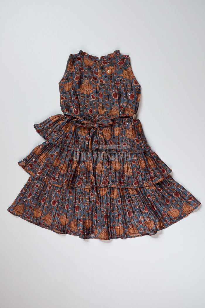 The Nesavu Girls Fancy Frock Stylish Prince Frock for Girls with Chinon Pleated Silk and Elegant Tiered Ruffles Nesavu Nesavu Stylish Prince Frock Girls Chinon Pleated Silk Elegant Tiered Ruffles