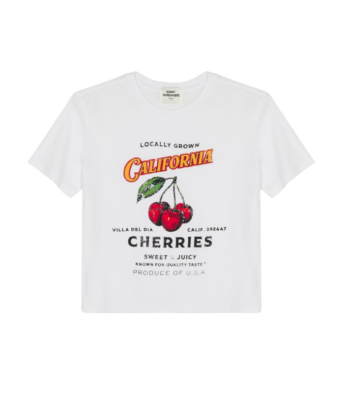 Sunny Somewhere Women Cherries Everyday Tee Womens Casual Tops Sunny Somewhere White Juniors/Women XS