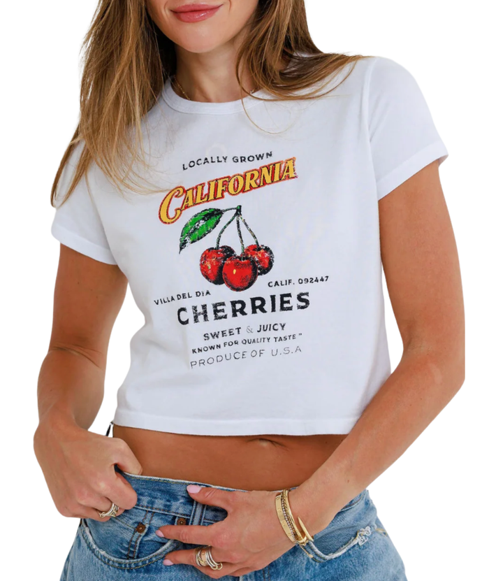 Sunny Somewhere Women Cherries Tiny Tee Womens Casual Tops Sunny Somewhere White Juniors/Women XS