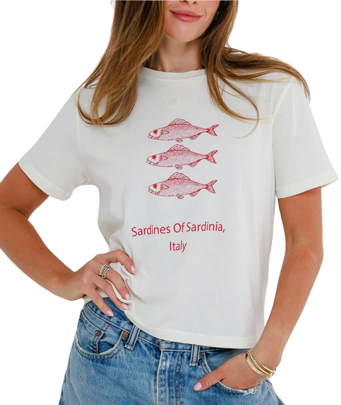 Sunny Somewhere Women Sardines of Sardinia Everyday Tee Womens Casual Tops Sunny Somewhere Off White Juniors/Women XS