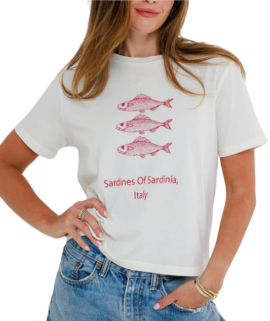 Sunny Somewhere Women Sardines of Sardinia Everyday Tee Womens Casual Tops Sunny Somewhere Off White Juniors/Women XS