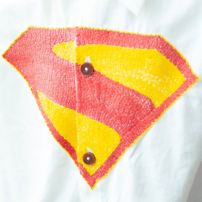 Superhero Chest Icon Embroidered Organic Cotton Shirt - White (1-14 Years)