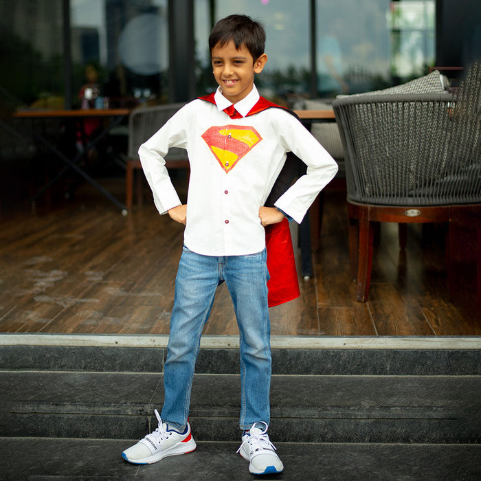 Superhero Chest Icon Embroidered Organic Cotton Shirt - White (1-14 Years)