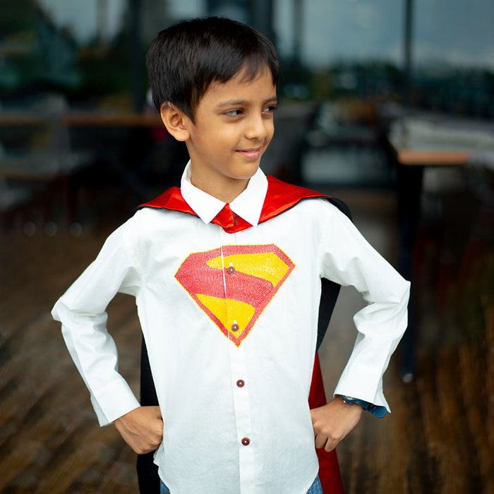 Superhero Chest Icon Embroidered Organic Cotton Shirt - White (1-14 Years)