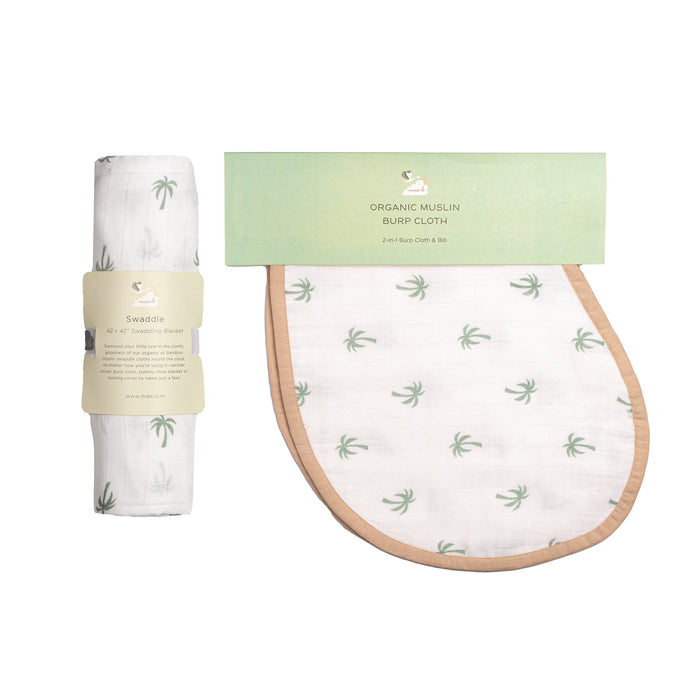 Swaddle & Burp Cloth Bib - Palm (0-12 Months)