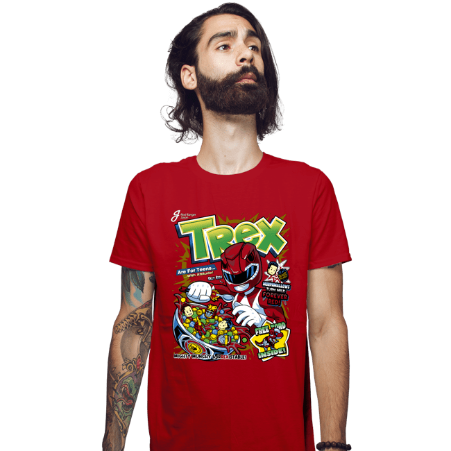 Daily_Deal_Shirts Fitted Shirts, Mens / Small / Red T-Rex Cereal