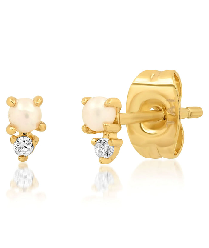 TAI Gold Single Pearl and CZ Studs Jewelry - Trend TAI