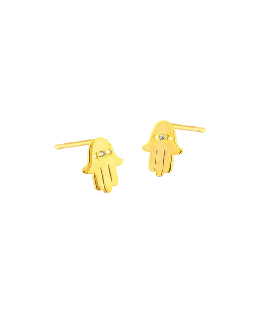TAI Simple Single CZ Hamsa Studs Jewelry - Trend TAI Gold