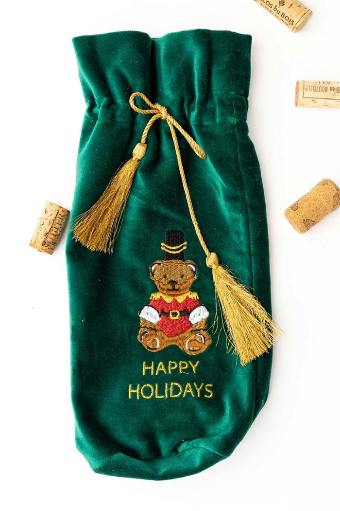 Teddy Bear Embroidered Wine Bag