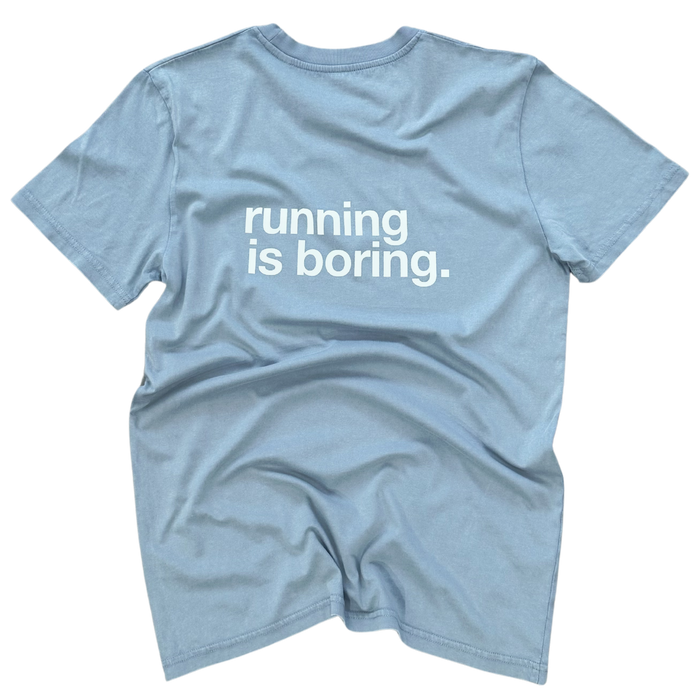 tee, running is boring, vintage grey.