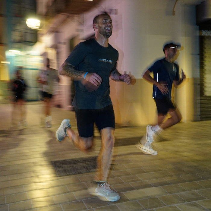 tee, running is ugly, charcoal.