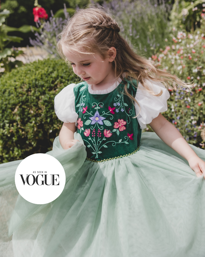 The Annalise, embroidered velvet princess dress with a soft tulle skirt