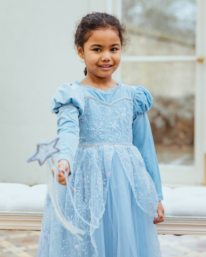 The Elise, velvet Snow Queen inspired princess dress with snowflake overlay