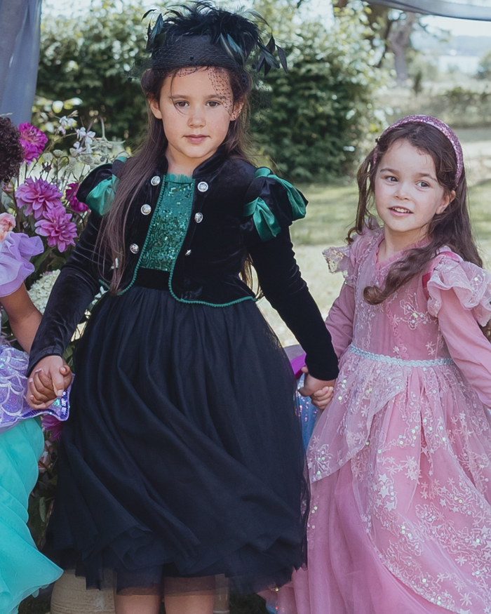 Green and black velvet witch dress for girls - second view
