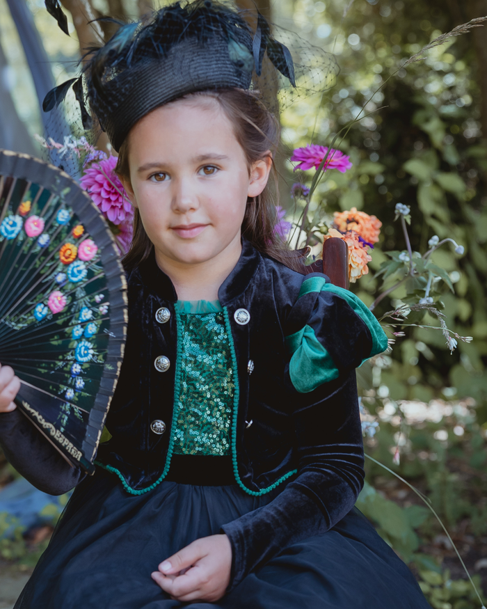 Green and black velvet witch dress for girls - third view