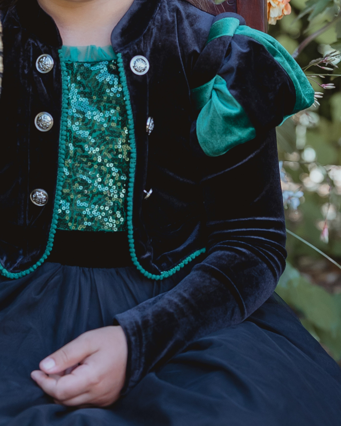 Green and black velvet witch dress for girls - fourth view