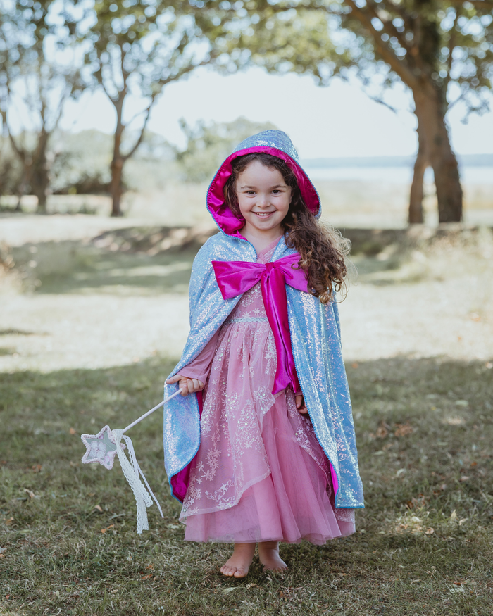 Blue sequin hooded fairy godmother cape - second view
