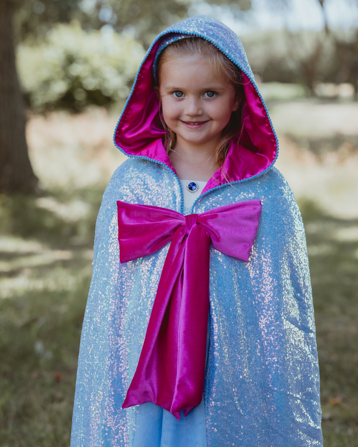 Blue sequin hooded fairy godmother cape - third view
