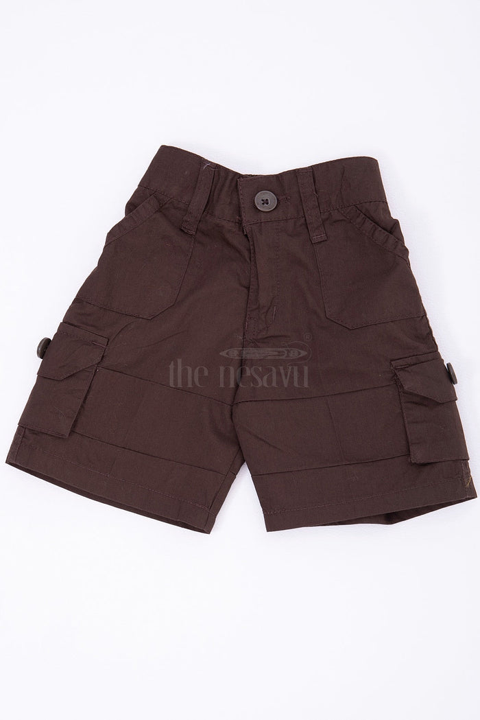 The Nesavu Boys Shorts The Nesavu Brown Cargo Cotton Boys Daily Wear Shorts Nesavu 16 (1Y) / Brown BWS005A-16 The Nesavu Brown Cargo Cotton Boys Daily Wear Shorts