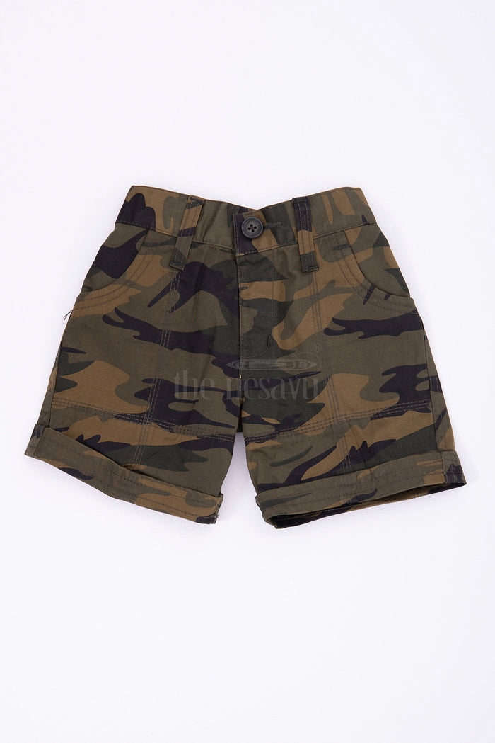 The Nesavu Boys Shorts The Nesavu Green Camouflage Cotton Cargo Boys Shorts Nesavu 16 (1Y) / Green BWS006C-16 The Nesavu Green Camouflage Cotton Cargo Boys Shorts