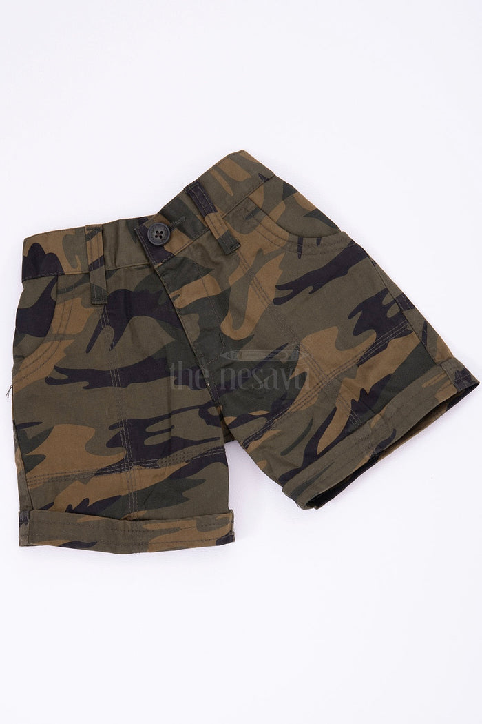 The Nesavu Boys Shorts The Nesavu Green Camouflage Cotton Cargo Boys Shorts Nesavu The Nesavu Green Camouflage Cotton Cargo Boys Shorts