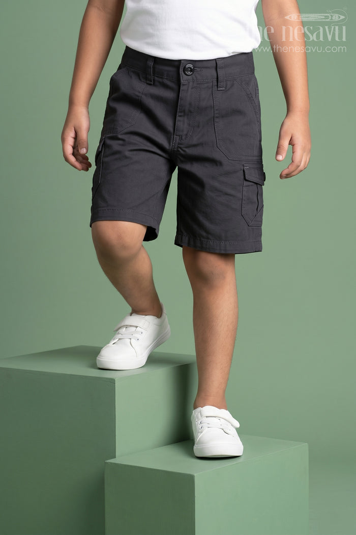 The Nesavu Boys Shorts The Nesavu Grey Cargo Cotton Boys Shorts for T-Shirts Nesavu 16 (1Y) / Gray BWS005D-16 The Nesavu Grey Cargo Cotton Boys Shorts for T-Shirts