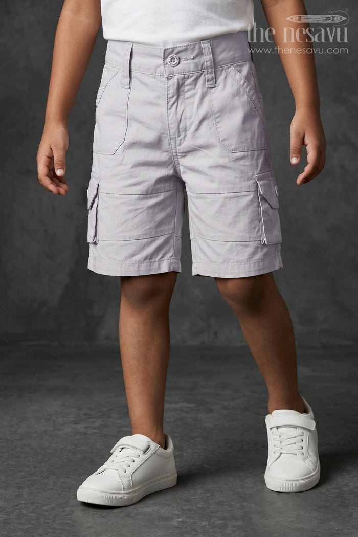 The Nesavu Boys Shorts The Nesavu White Cargo Cotton Boys Daily Wear Shorts Nesavu 16 (1Y) / White BWS005B-16 The Nesavu White Cargo Cotton Boys Daily Wear Shorts