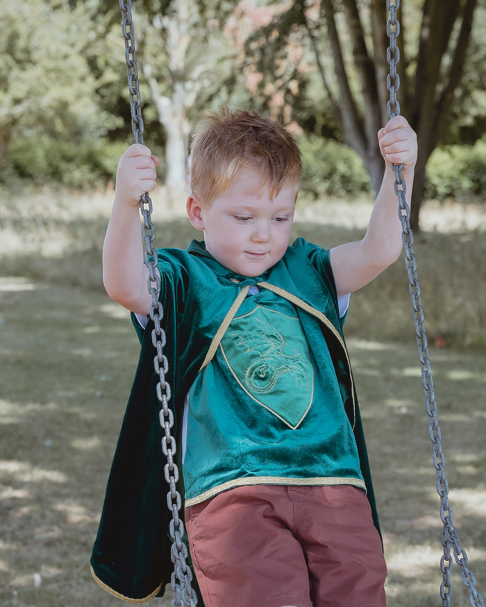 Green velvet dragon tabard for kids - second view