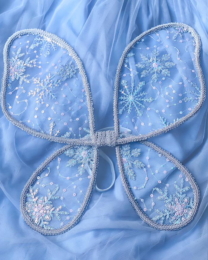 Embroidered snowflake fairy wings with sequin detail