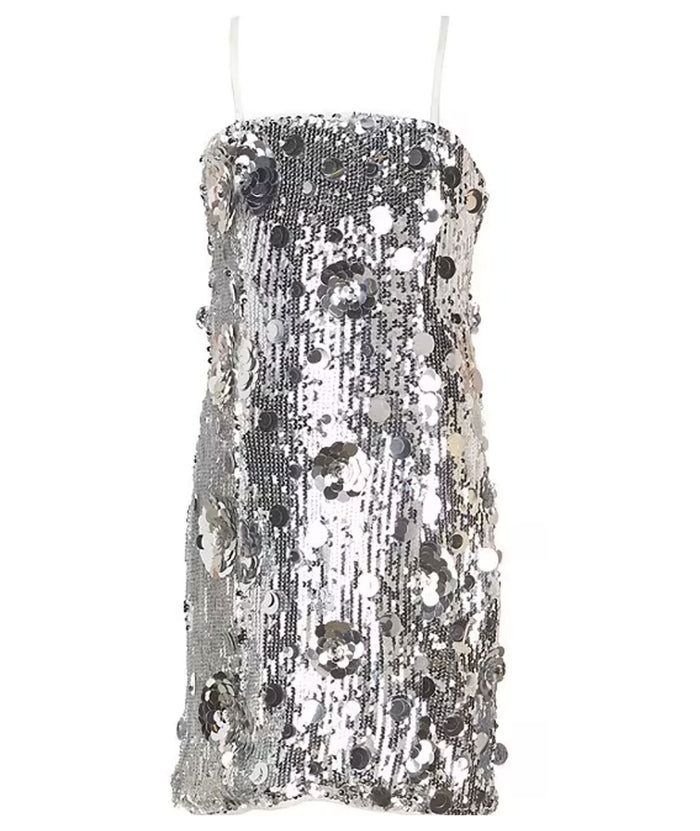Theme Girls Lena Silver Flower Sequin Dress Girls Special Dresses Theme-NYC