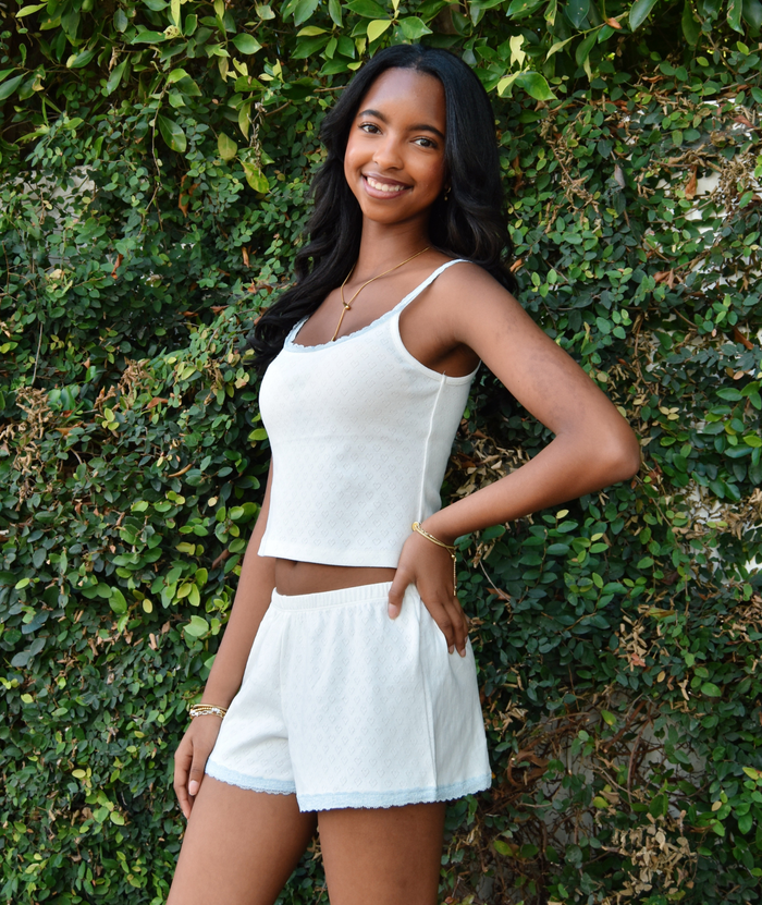 Theme Girls Lizzie White With Blue Lace Heart Pointelle Tank Distressed/seasonal girls Theme-NYC