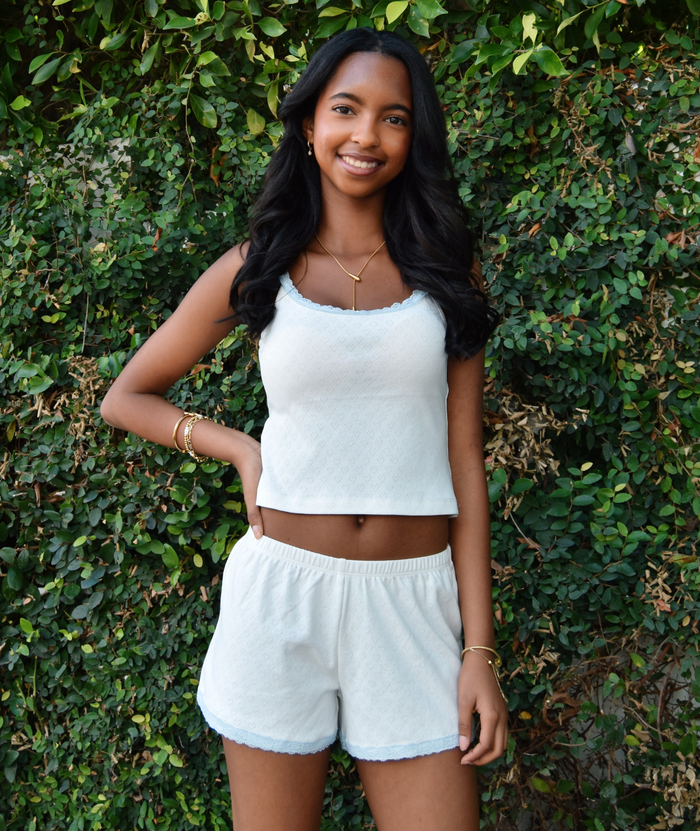 Theme Girls Lizzie White With Blue Lace Heart Pointelle Tank Distressed/seasonal girls Theme-NYC