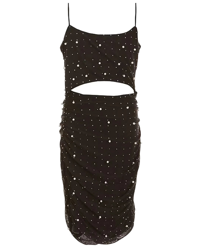 Theme Girls Maddison Black Pearl & Stud Mesh Cut Out Dress Distressed/seasonal girls Theme-NYC