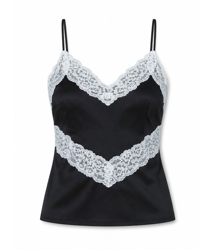 Theme Girls Margot Black With Cream Lace Satin Cami Girls Casual Tops Theme-NYC Black Y/S (7/8)