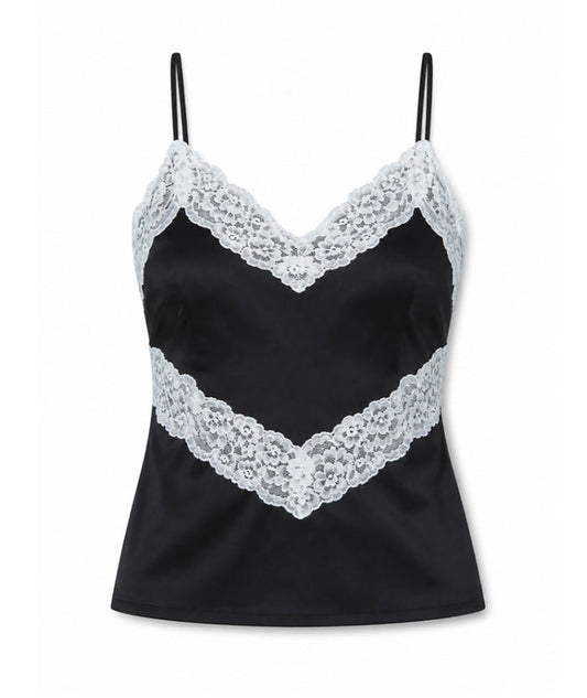 Theme Girls Margot Black With Cream Lace Satin Cami Girls Casual Tops Theme-NYC Black Y/S (7/8)