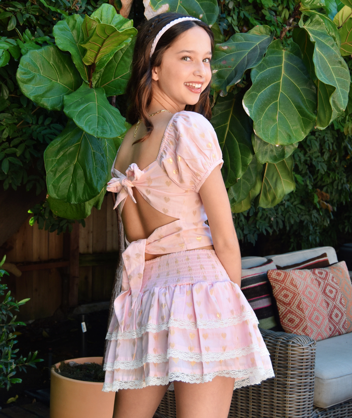 Theme Girls Noa Pastel Pink Hearts Tie Back Top Distressed/seasonal girls Theme-NYC