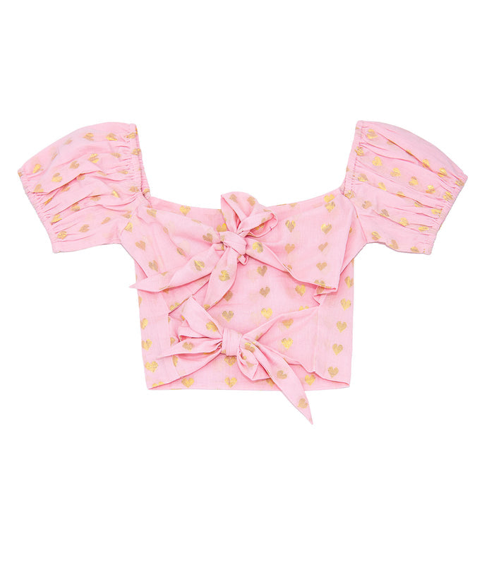 Theme Girls Noa Pastel Pink Hearts Tie Back Top Distressed/seasonal girls Theme-NYC