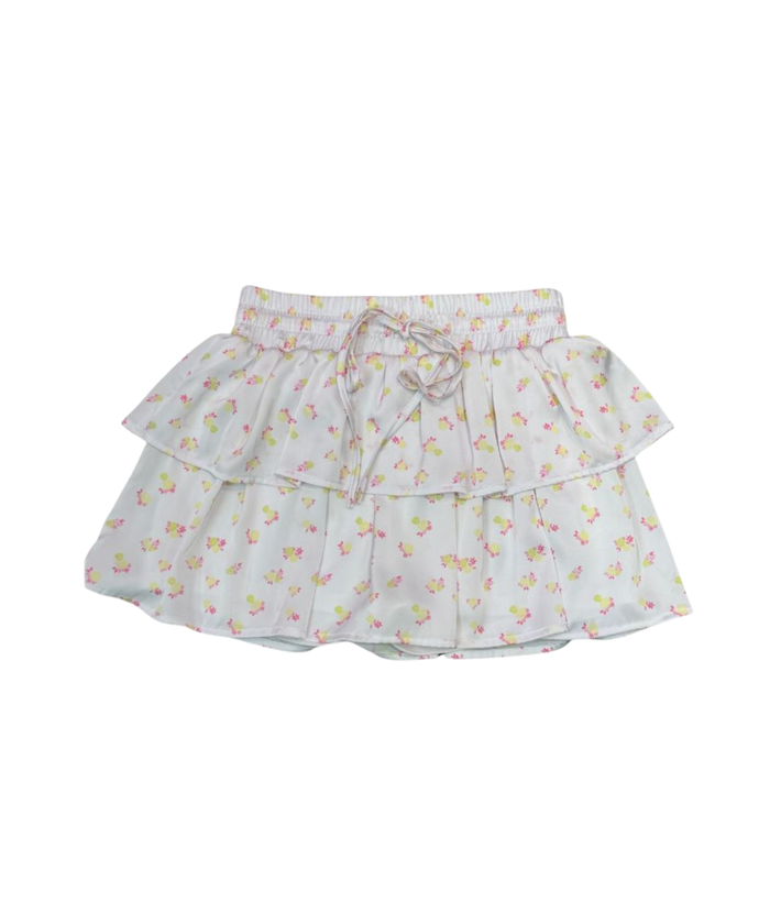 Theme Girls Willow White With Pastel Yellow Ditsy Floral Satin Skort Distressed/seasonal girls Theme-NYC