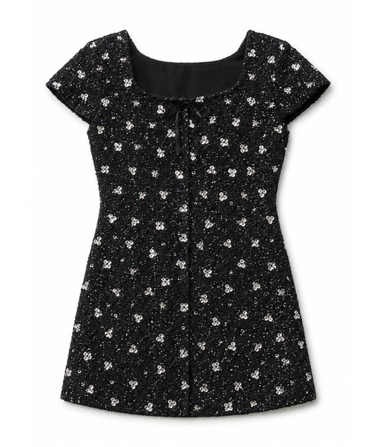 Theme Girls Zoe Cap Sleeve Boucle With Flowers Girls Special Dresses Theme-NYC Black Y/S (7/8)