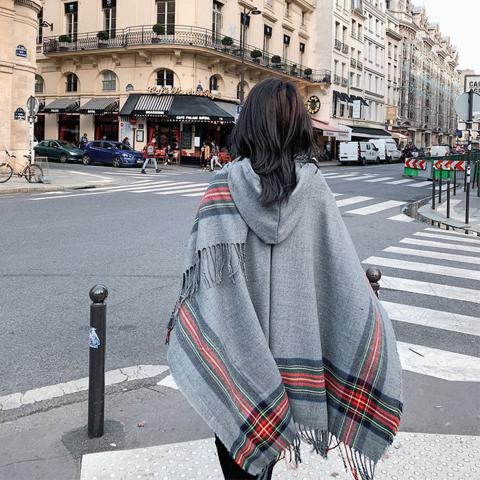 Thickened Warm Hooded Split Cloak Shawl