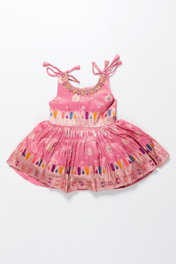 The Nesavu Tie-up Frock Tie-Up Silk Frock for Toddler Girls with Festive Zari Border for Traditional Functions Nesavu Nesavu tie-up silk frock toddler girls zari detailing  perfect festive family celebrations